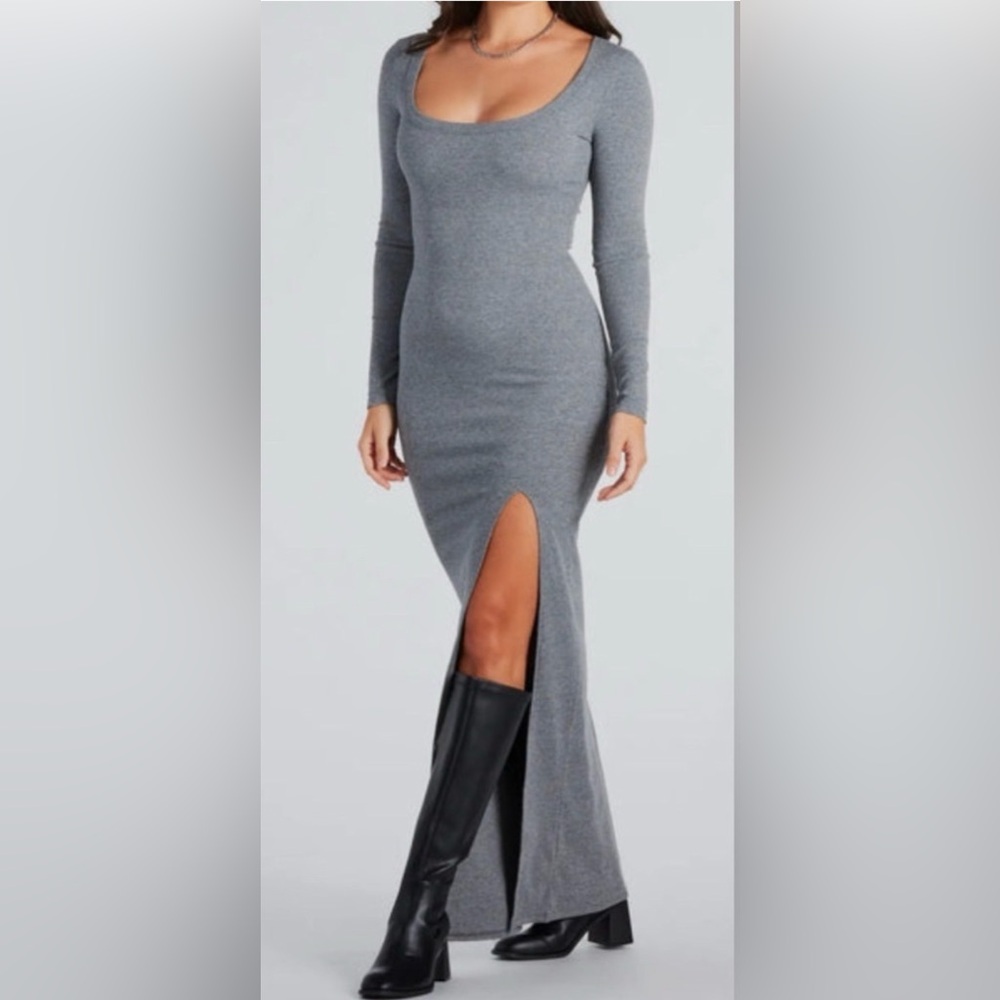 NWT Windsor Elevated Vibes Gray Long Sleeve Ribbed Dress
